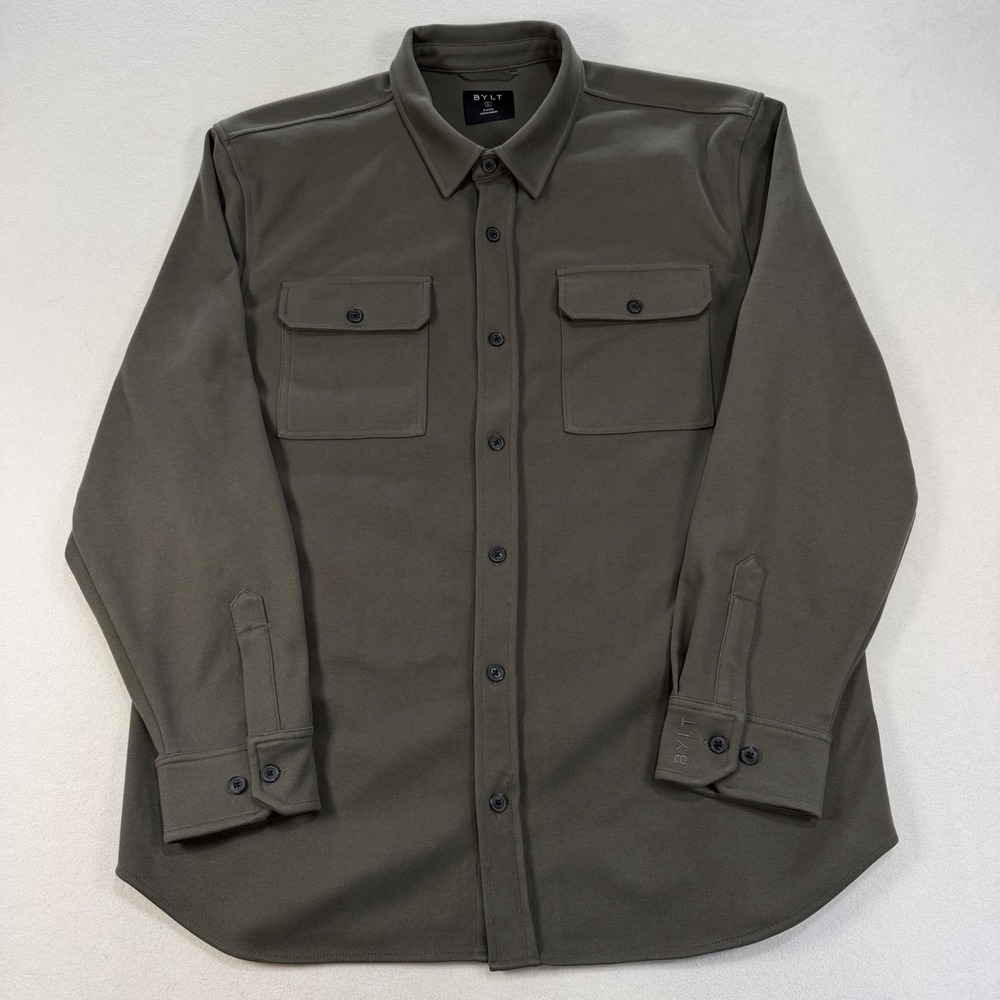 BYLT Coastal Overshirt Shacket Men's XL Solid Gray Button Up Flannel Pockets - Picture 2 of 6